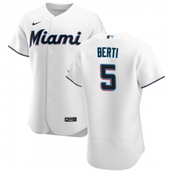 Men Miami Marlins 5 Jon Berti Men Nike White Home 2020 Flex Base Player MLB Jersey