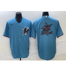 Men Miami Marlins Blue Team Big Logo Cool Base Stitched Baseball Jersey