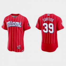 Miami Marlins 39 John Curtiss Men Nike 2021 City Connect Authentic MLB Jersey Red