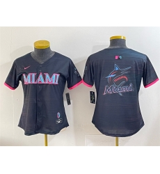 Women Miami Marlins Team Big Logo Black 2025 City Connect Limited Stitched Baseball Jersey