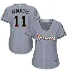 Womens Majestic Miami Marlins 11 J T Realmuto Replica Grey Road Cool Base MLB Jersey 