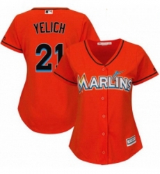 Womens Majestic Miami Marlins 21 Christian Yelich Replica Orange Alternate 1 Cool Base MLB Jersey