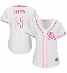 Womens Majestic Miami Marlins 21 Christian Yelich Replica White Fashion Cool Base MLB Jersey