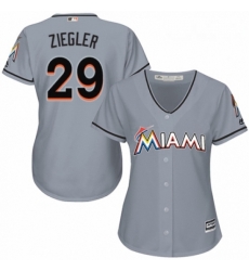 Womens Majestic Miami Marlins 29 Brad Ziegler Authentic Grey Road Cool Base MLB Jersey 