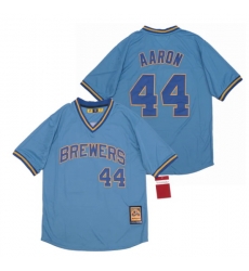 Men Hank Aaron #44 Milwaukee Brewers Jersey Mitchell Ness Blue Men Hank Aaron #44 Milwaukee Brewers Jersey Mitchell Ness Blue
