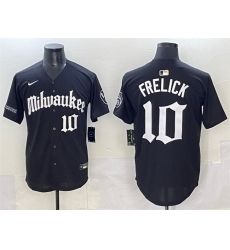 Men Milwaukee Brewers 10 Sal Frelick Black Gothic 414 Shadows Edition Vapor Premier Limited Stitched Jersey Men Milwaukee Brewers 10 Sal Frelick Black Gothic 414 Shadows Edition Vapor Premier Limited Stitched Jersey