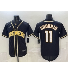 Men Milwaukee Brewers  11 Jackson Chourio 2026 Fashion Replica Black Out Stitched Baseball Jersey