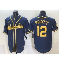 Men Milwaukee Brewers 12 Cooper Pratt Navy Stitched Baseball Jersey Men Milwaukee Brewers 12 Cooper Pratt Navy Stitched Baseball Jersey