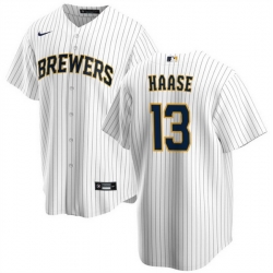 Men Milwaukee Brewers 13 Eric Haase White Cool Base Stitched Jersey