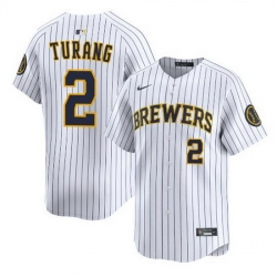 Men Milwaukee Brewers 2 Brice Turang White Alternate Limited Stitched Baseball Jersey
