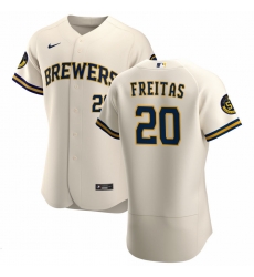 Men Milwaukee Brewers 20 David Freitas Men Nike Cream Home 2020 Flex Base Player MLB Jersey