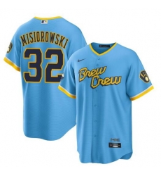Men Milwaukee Brewers 32 Jacob Misiorowski Powder Blue City Connect Cool Base Stitched Jersey Men Milwaukee Brewers 32 Jacob Misiorowski Powder Blue City Connect Cool Base Stitched Jersey