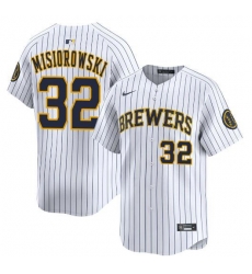 Men Milwaukee Brewers 32 Jacob Misiorowski White Alternate Limited Stitched Baseball Jersey Men Milwaukee Brewers 32 Jacob Misiorowski White Alternate Limited Stitched Baseball Jersey