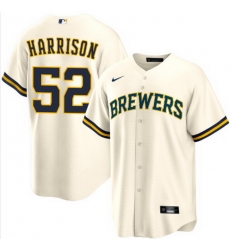 Men Milwaukee Brewers Kyle Harrison #52 Home White Ice Cream Stitched Limited Jersey Men Milwaukee Brewers Kyle Harrison #52 Home White Ice Cream Stitched Limited Jersey