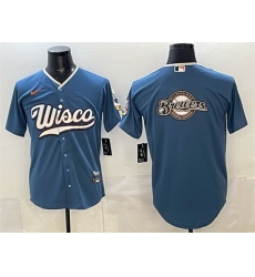Men Milwaukee Brewers Team Big Logo Mineral Blue 2026 City Connect Stadium Stitched Baseball Jersey Men Milwaukee Brewers Team Big Logo Mineral Blue 2026 City Connect Stadium Stitched Baseball Jersey