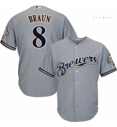 Mens Majestic Milwaukee Brewers 8 Ryan Braun Replica Grey Road Cool Base MLB Jersey