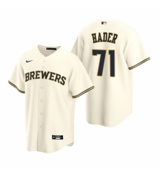 Mens Nike Milwaukee Brewers 71 Josh Hader Cream Home Stitched Baseball Jersey