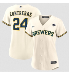 Women Milwaukee Brewers 24 William Contreras Cream 2026 World Series Limited Stitched Baseball Jersey Women Milwaukee Brewers 24 William Contreras Cream 2026 World Series Limited Stitched Baseball Jersey