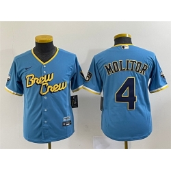 Women Milwaukee Brewers 4 Paul Molitor 2022 Powder Blue City Connect Cool Base Stitched Jersey  Run Small