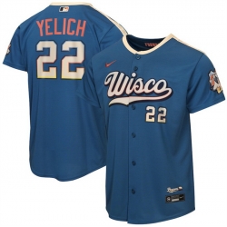 Youth Milwaukee Brewers  22 Christian Yelich Mineral Blue 2026 City Connect Stadium Stitched Baseball Jersey
