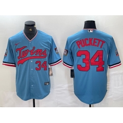 Men Minnesota Twins 34 Kirby Puckett Light Blue Pullover Throwback Cooperstown Nike Jersey