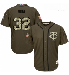 Mens Majestic Minnesota Twins 32 Zach Duke Authentic Green Salute to Service MLB Jersey 