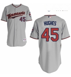 Mens Majestic Minnesota Twins 45 Phil Hughes Authentic Grey Road Cool Base MLB Jersey