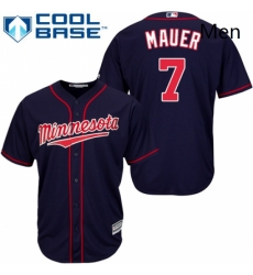 Mens Majestic Minnesota Twins 7 Joe Mauer Replica Navy Blue Alternate Road Cool Base MLB Jersey