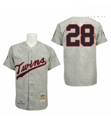 Mens Mitchell and Ness 1969 Minnesota Twins 28 Bert Blyleven Replica Grey Throwback MLB Jersey