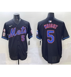 Men New York Mets 5 David Wright Black With Patch Limited Stitched Baseball Jersey