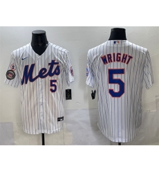 Men New York Mets 5 David Wright White With Patch Stitched Baseball Jersey