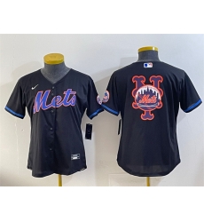 Women New York Mets Team Big Logo Black Cool Base Stitched Baseball Jersey Women New York Mets Team Big Logo Black Cool Base Stitched Baseball Jersey