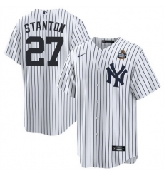 Men New York Yankees 27 Giancarlo Stanton White 2024 World Series With Name Cool Base Stitched Baseball Jersey