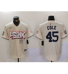 Men New York Yankees 45 Gerrit ColeCream The Bronx Graffiti V2 Vapor Limited Stitched Baseball Jersey 2