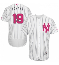 Mens Majestic New York Yankees 19 Masahiro Tanaka Authentic White 2016 Mothers Day Fashion Flex Base Jersey