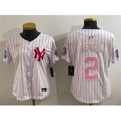 Women New York Yankees 2 Derek Jeter White Pink Pinstripe Limited Stitched Baseball Jersey 
