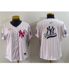 Women New York Yankees Team Big Logo White Pink Pinstripe Limited Stitched Baseball Jersey 003 Women New York Yankees Team Big Logo White Pink Pinstripe Limited Stitched Baseball Jersey 003