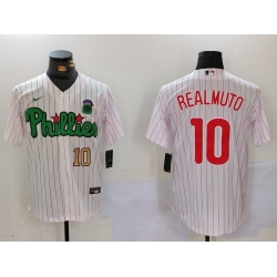 Men Philadelphia Phillies 10 J T  Realmuto White Green Cool Base Stitched Jersey 2