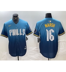 Men Philadelphia Phillies 16 Brandon Marsh Blue 2024 City Connect Limited Stitched Jersey 2