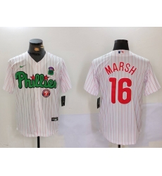 Men Philadelphia Phillies 16 Brandon Marsh White Green Cool Base Stitched Jersey 6