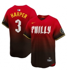 Men Philadelphia Phillies 3 Bryce Harper Red 2024 City Connect Limited Stitched Jersey