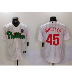 Men Philadelphia Phillies 45 Zack Wheeler White Green Cool Base Stitched Jersey