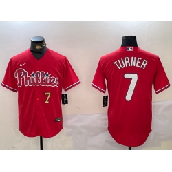 Men Philadelphia Phillies 7 Trea Turner Red Cool Base Stitched Jersey 1