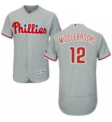 Mens Majestic Philadelphia Phillies 12 Will Middlebrooks Grey Road Flex Base Authentic Collection MLB Jersey