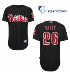 Mens Majestic Philadelphia Phillies 26 Chase Utley Replica Black Cool Base MLB Jersey