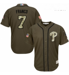 Mens Majestic Philadelphia Phillies 7 Maikel Franco Replica Green Salute to Service MLB Jersey