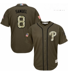 Mens Majestic Philadelphia Phillies 8 Juan Samuel Authentic Green Salute to Service MLB Jersey