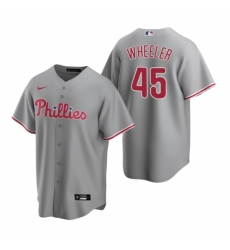 Mens Nike Philadelphia Phillies 45 Zack Wheeler Gray Road Stitched Baseball Jersey