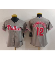 Women Philadelphia Phillies 12 Kyle Schwarber Grey Cool Base Stitched Baseball Jersey