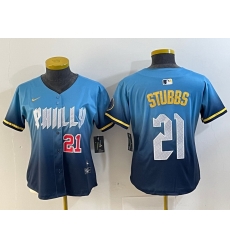 Women Philadelphia Phillies 21 Garrett Stubbs Blue 2024 City Connect Limited Stitched Jersey